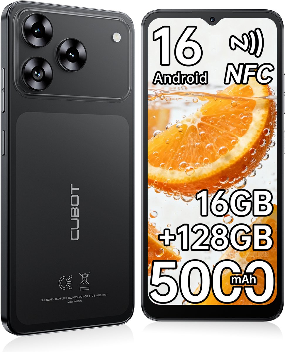 CUBOT A50 Smartphone - 20GB RAM - 128GB ROM - 6,58" - Android 16 - 5000 mAh - NFC - GPS - Zwart