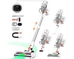 Ateroll Steelstofzuiger Draadloos – 85kPa Zuigkracht – Groene Laser – HEPA 12 Filter – Tot 85 Min Accuduur – Voor Huisdierharen - Zonder zak op accu - Wit