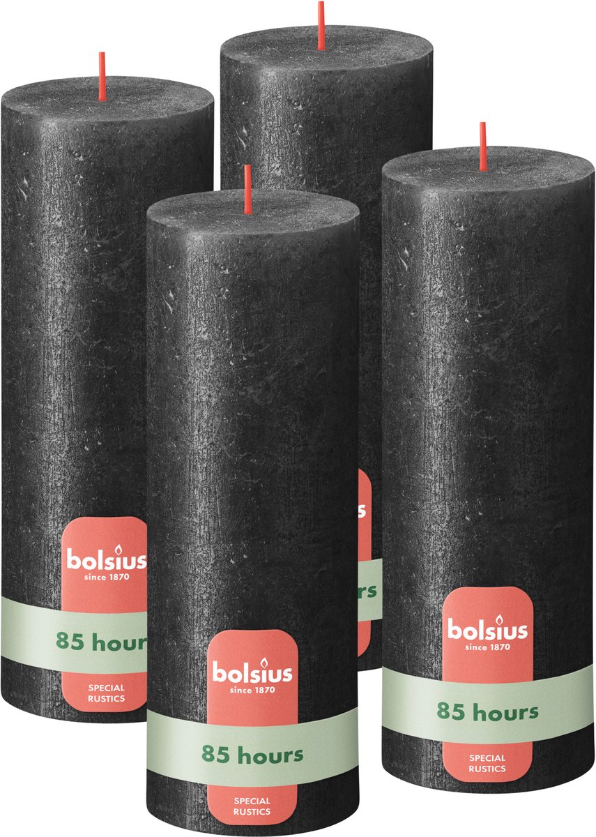 Bolsius - Rustieke kaars Shimmer - 4 Stuks - Metallic Antraciet – 19cm - 85 branduren