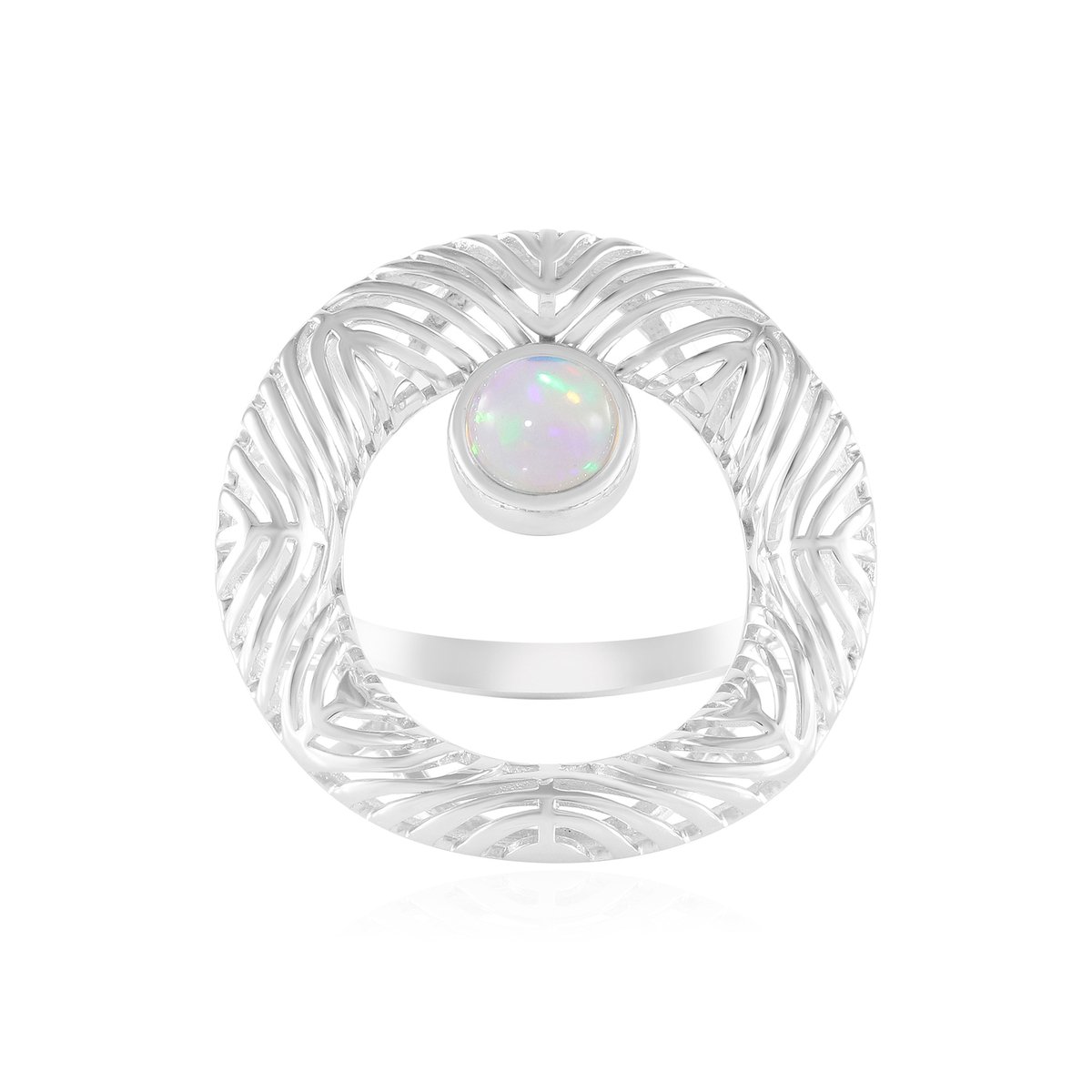 Cavill - Zilveren Ring - 925 Sterling Zilver Gerhodineerd - Ethiopische Welo-opaal Cabochon 0,54 ct - Stijlvolle Opalring Dames - Middelbrede Band