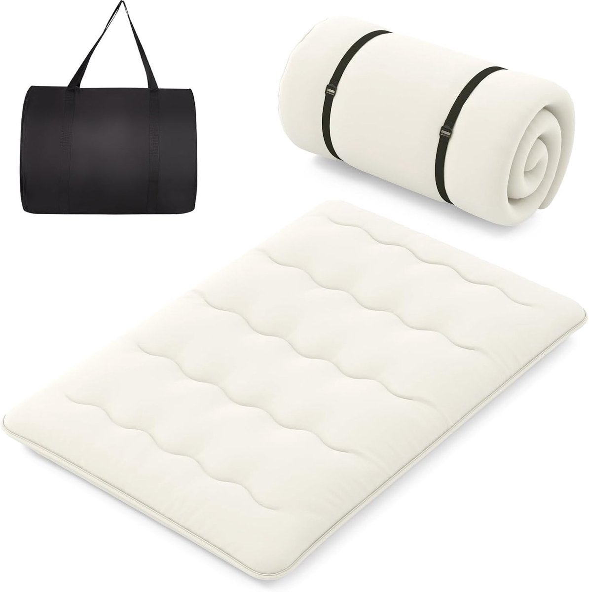 COSTWAY Japanse futon matras, tatami-mat, vloermat, vouwmatras met wasbare overtrek, opvouwbare slaapmat met draagtas, 140 x 200 cm, beige