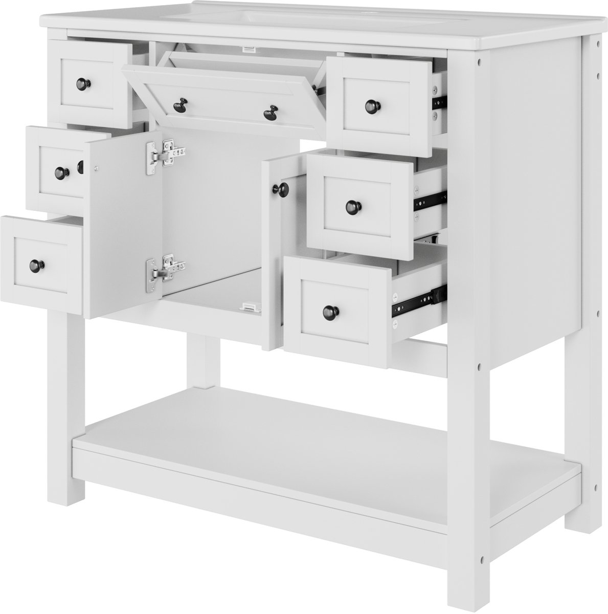 Vrijstaand wastafelmeubel - Badkamermeubel 91,5 cm breed - Wastafelkast met lades - 91,5x46,5x90 cm - Opbergruimte - Badkamer Wit