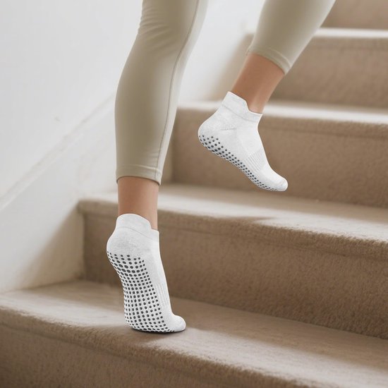 Set van 4 paar antislip-sportsokken - Stijl voor pilates en yoga (dames) - Eén maat (geschikt voor maat 36–41) - Zool met grip - Geschikt voor ballet, dans, revalidatie en fitness - Unisex - Wit — afbeelding 3