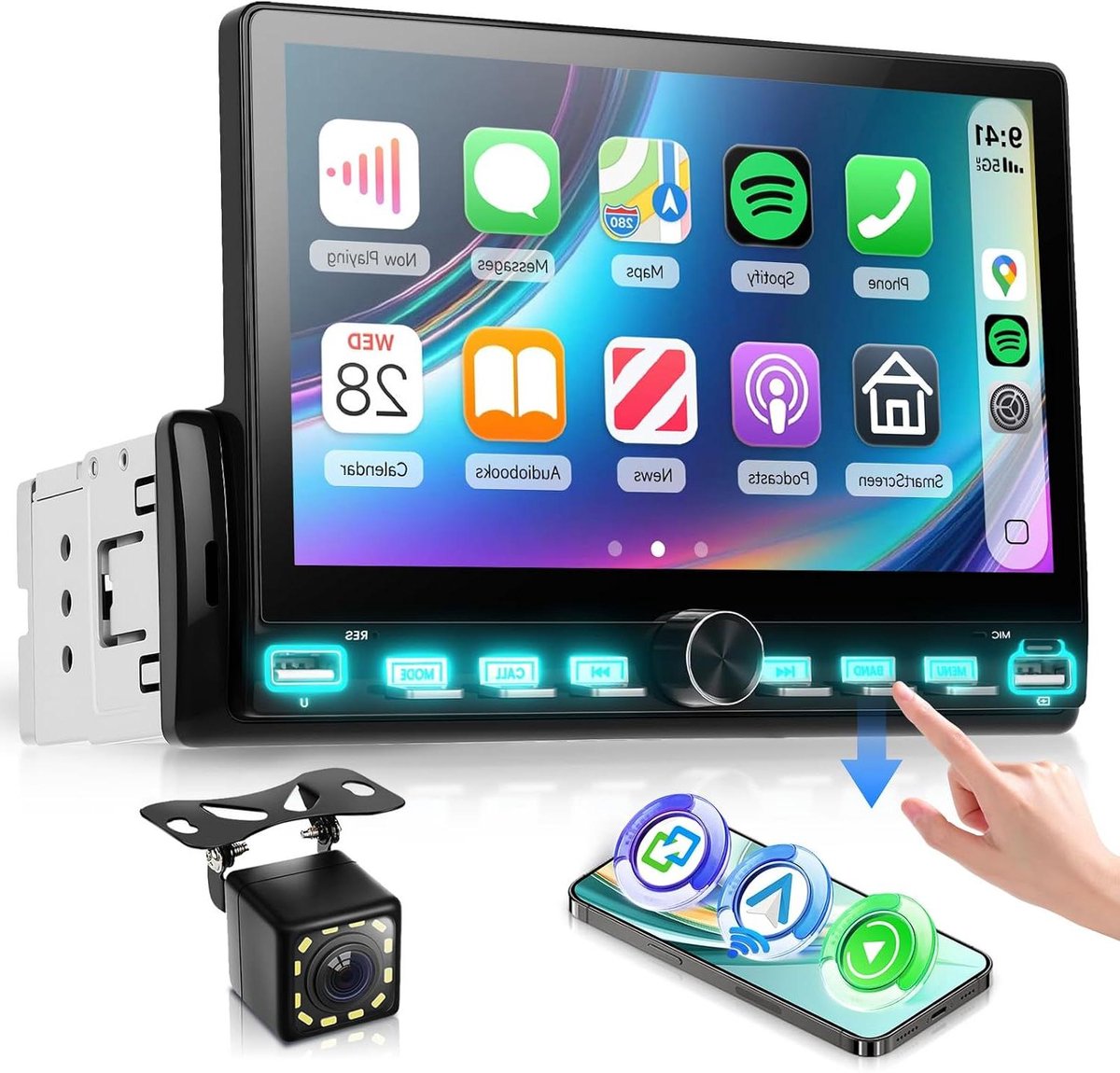 Autoradio Touchscreen - Auto Multimedia - Veilige Rit - Draadloze Connectiviteit - 7 inch Scherm - Zwart