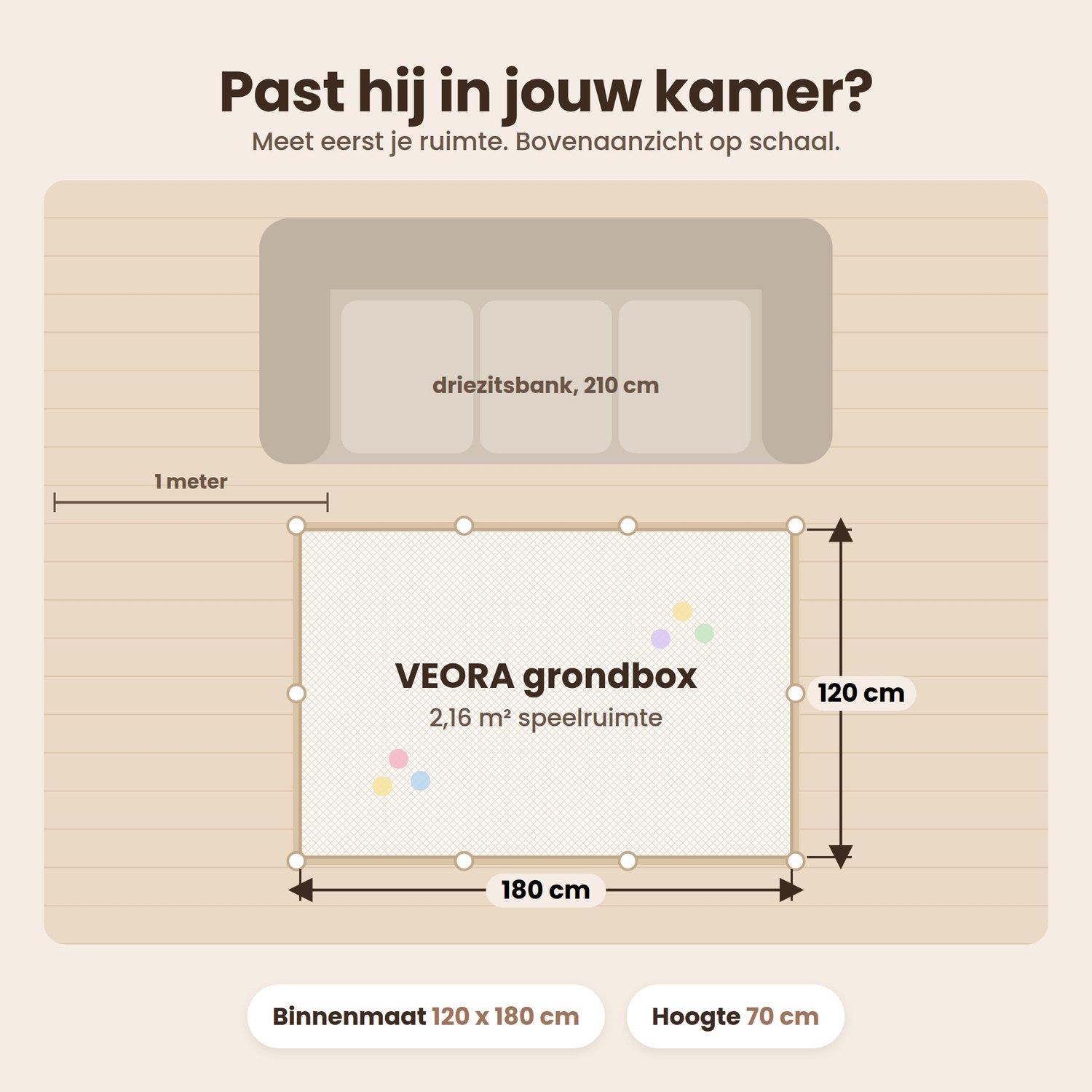 Veora® Inklapbare Grondbox Baby 120 x 180 cm - Inclusief 1 cm Speelmat, 50 Speelballen en Draagtas - Opvouwbare Babybox - Beige – foto 2