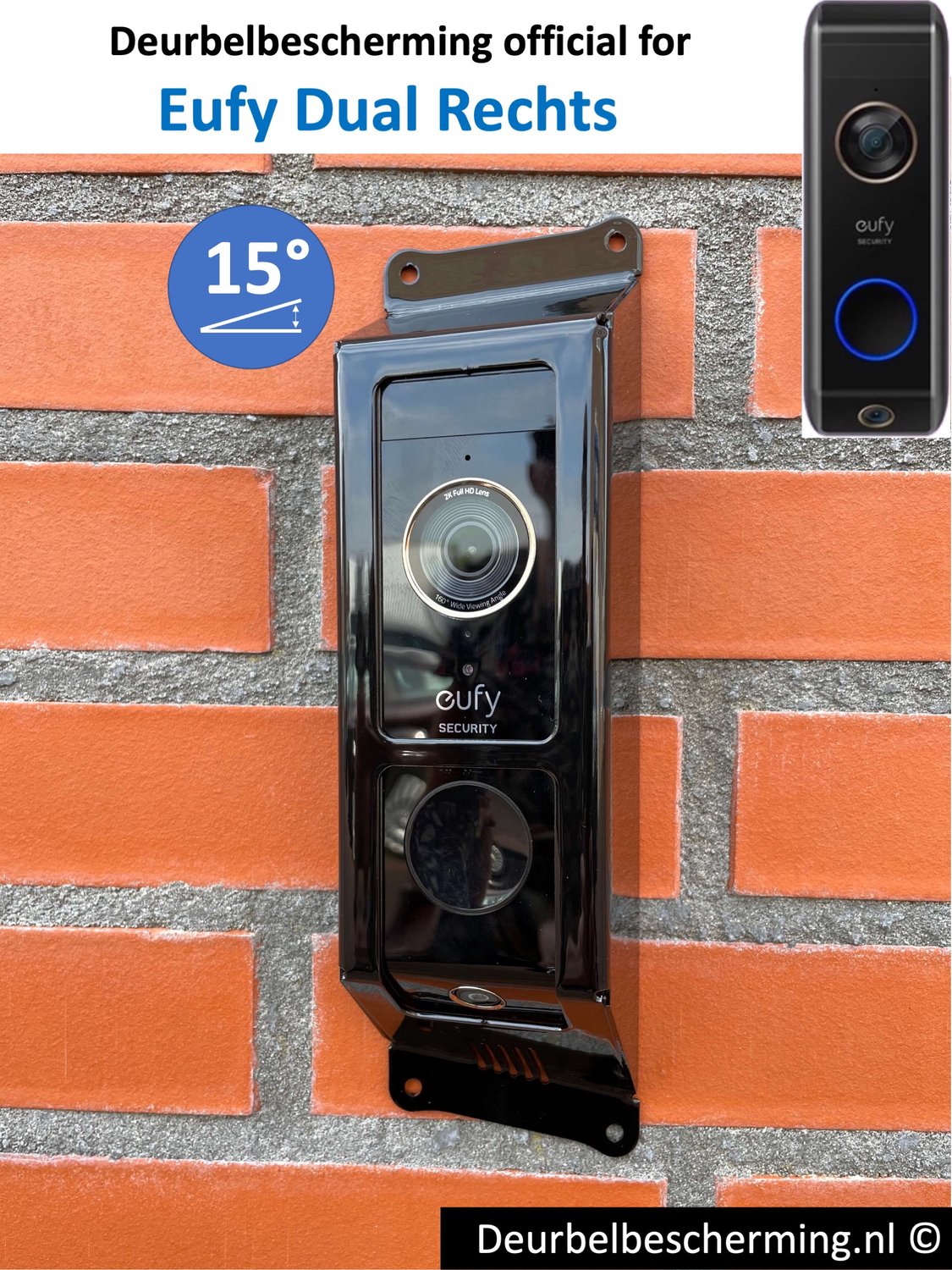 Deurbelbescherming Eufy Dual 2 Pro - 15° Montage Rechts - RVS Zwart (anti-diefstal cover - videodeurbel bescherming - videodeurbel beschermer - videodeurbel hoes - videodeurbel cover - beveiligingscamera beschermer)