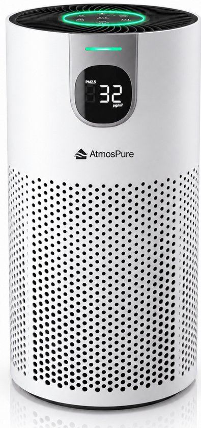 AtmosPure® CleanAir Luchtreiniger - Air Purifier met vervangbaar HEPA 13 + Koolstof filter - CADR 250 m³/h - Wit - Voor 98 m² - Filtert pollen, huisstofmijtallergenen en fijnstof -…