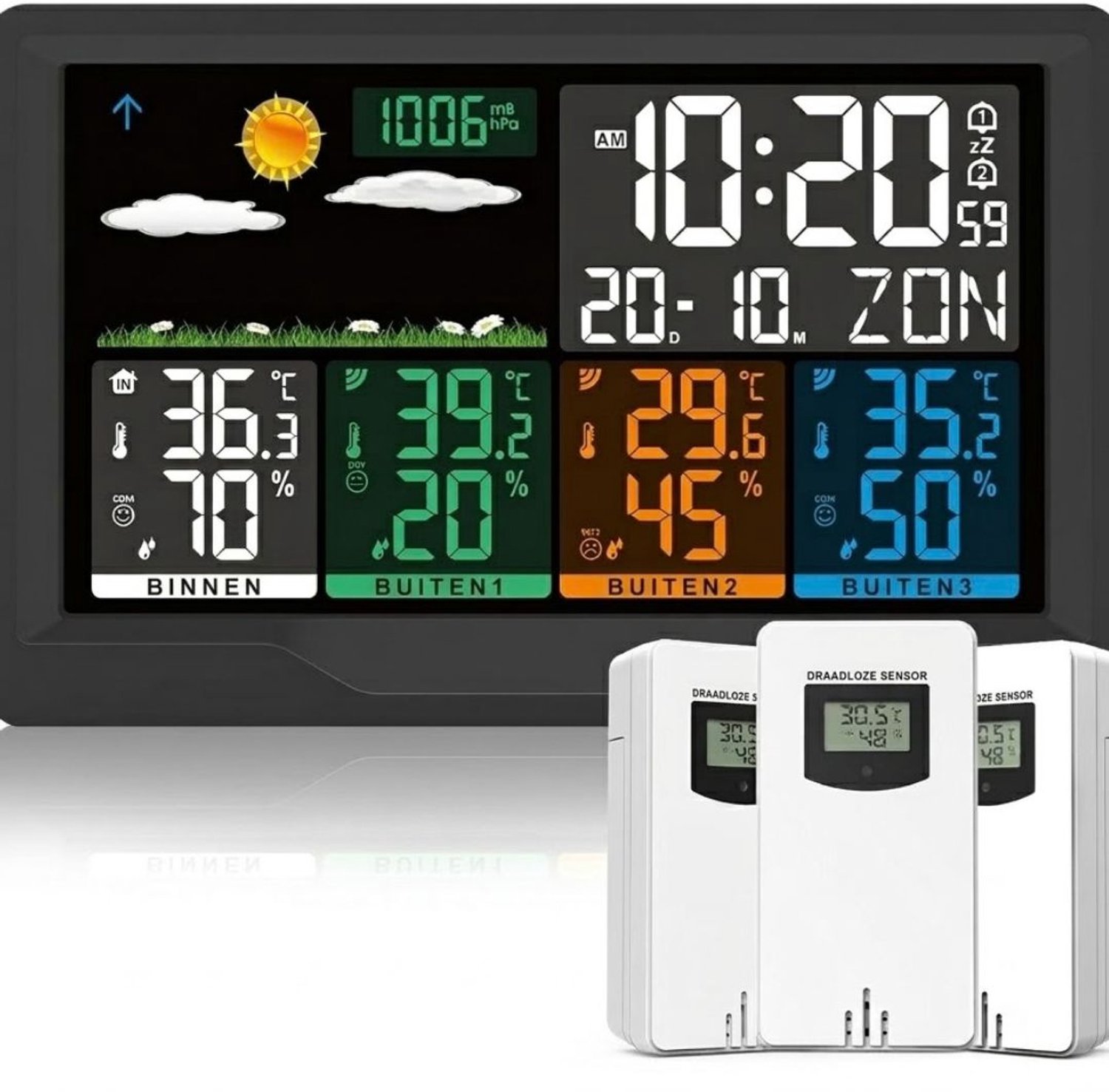 Weerstation Binnen en Buiten - Weerstation Draadloos Binnen Buiten - Weerstation met Buitensensor - Matzwart