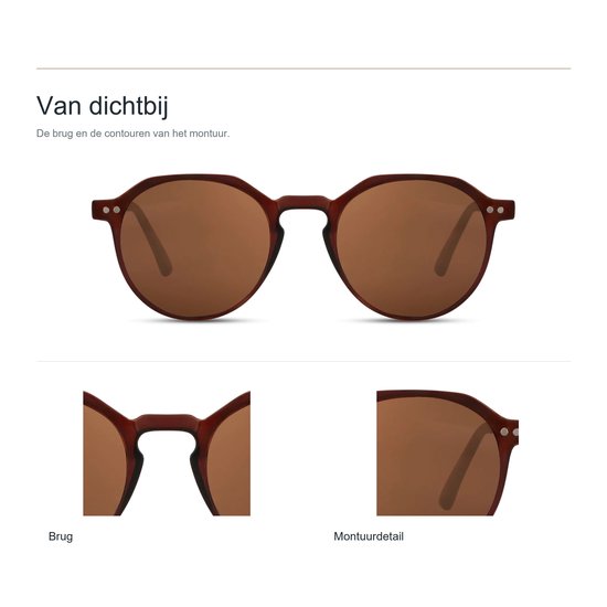 YaeTee NDL6848 - Ronde zonnebril dames en heren - Bruin - Met brillenkoker, doekje en doosje — afbeelding 3