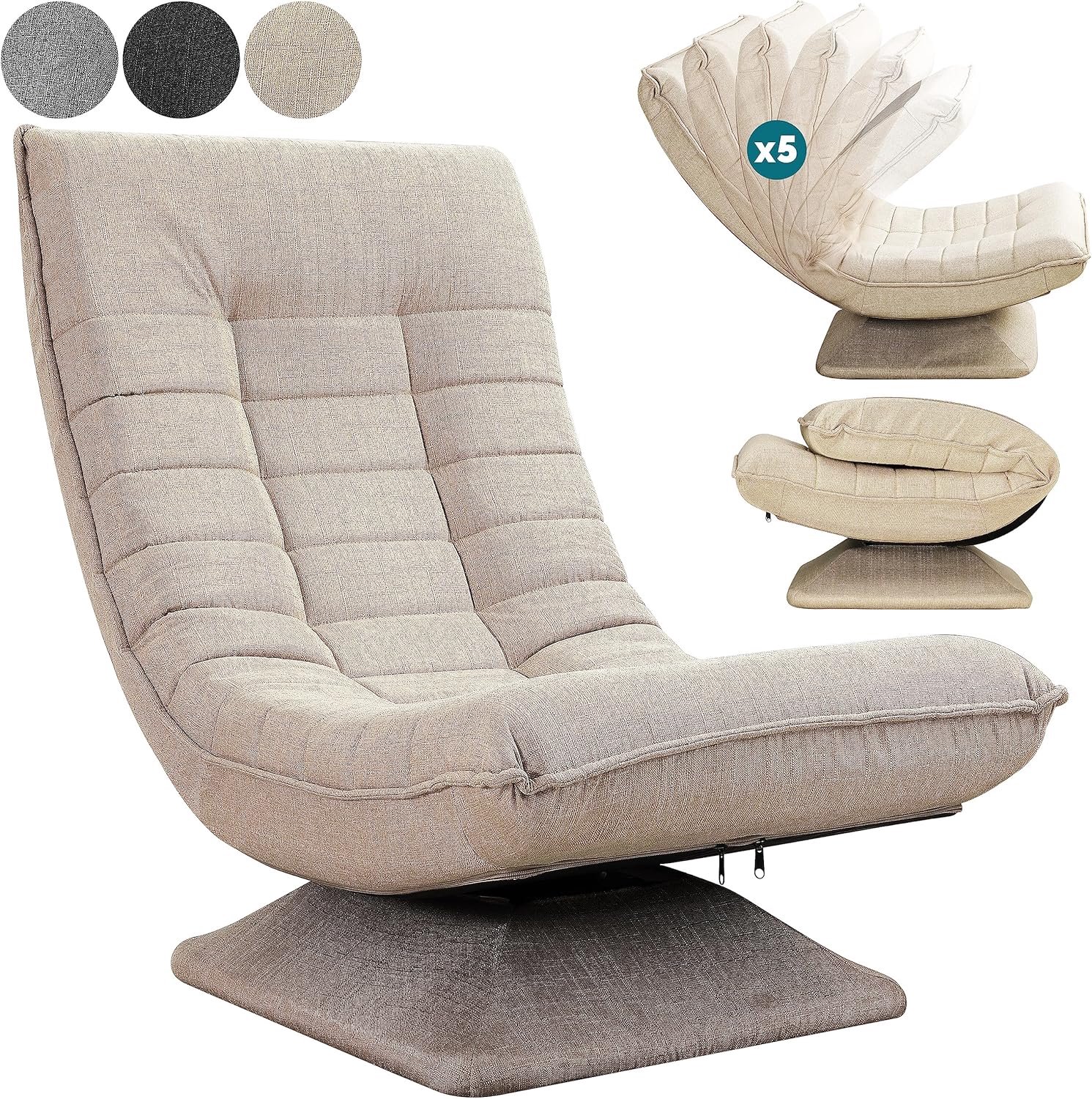 Relaxstoel 5-standen verstelbaar - Cord Crème - Ergonomisch 360° draaibaar - Ideaal voor comfort - m-winkel