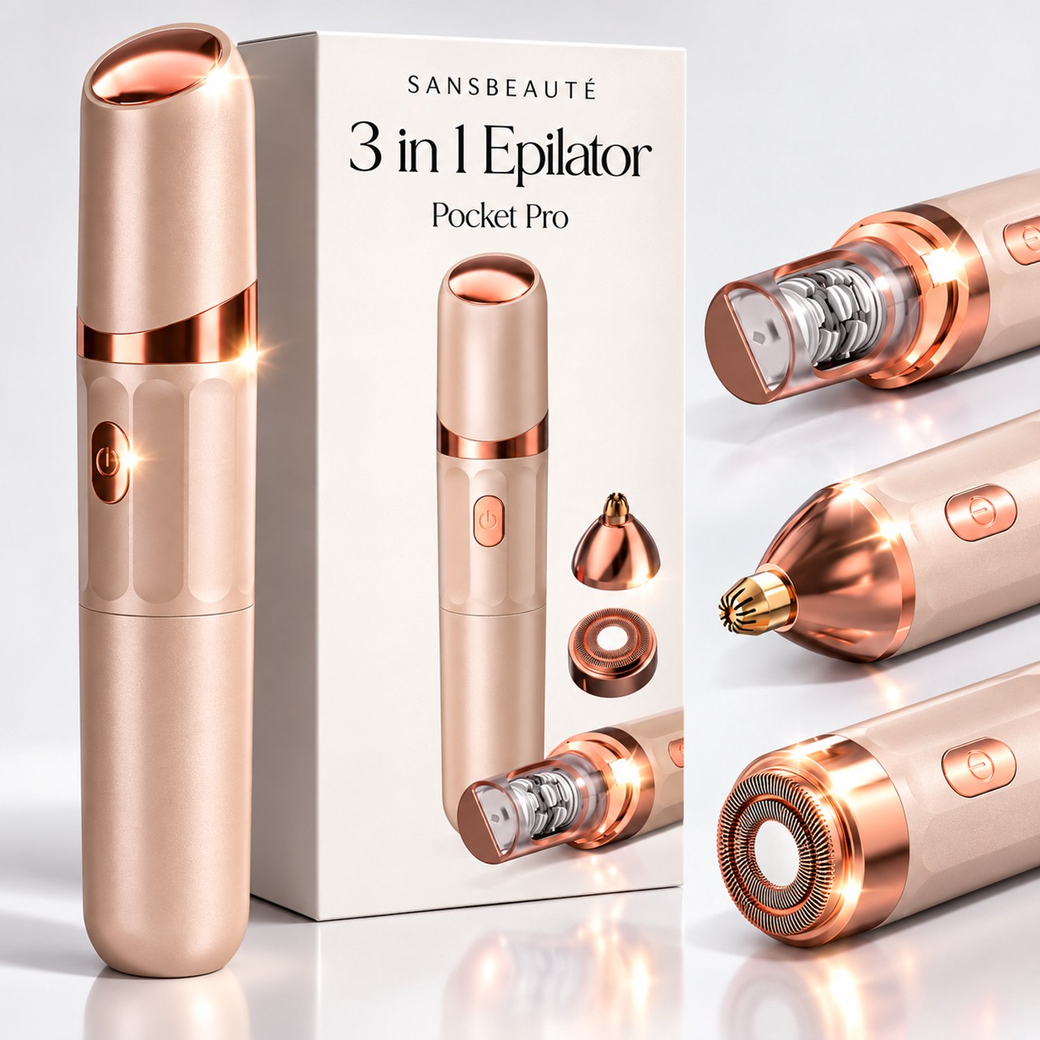 Sansbeauté 3 in 1 Epilator voor Vrouwen PocketPRO met Travel Bag - Epileerapparaat Dames - Epilator - Gezichtsepilator Vrouw - Gezichtsontharing Dames - Epilator Gezicht - Epilator Dames - Gezichtsepilator dames - Oplaadbaar - Rosé Roze