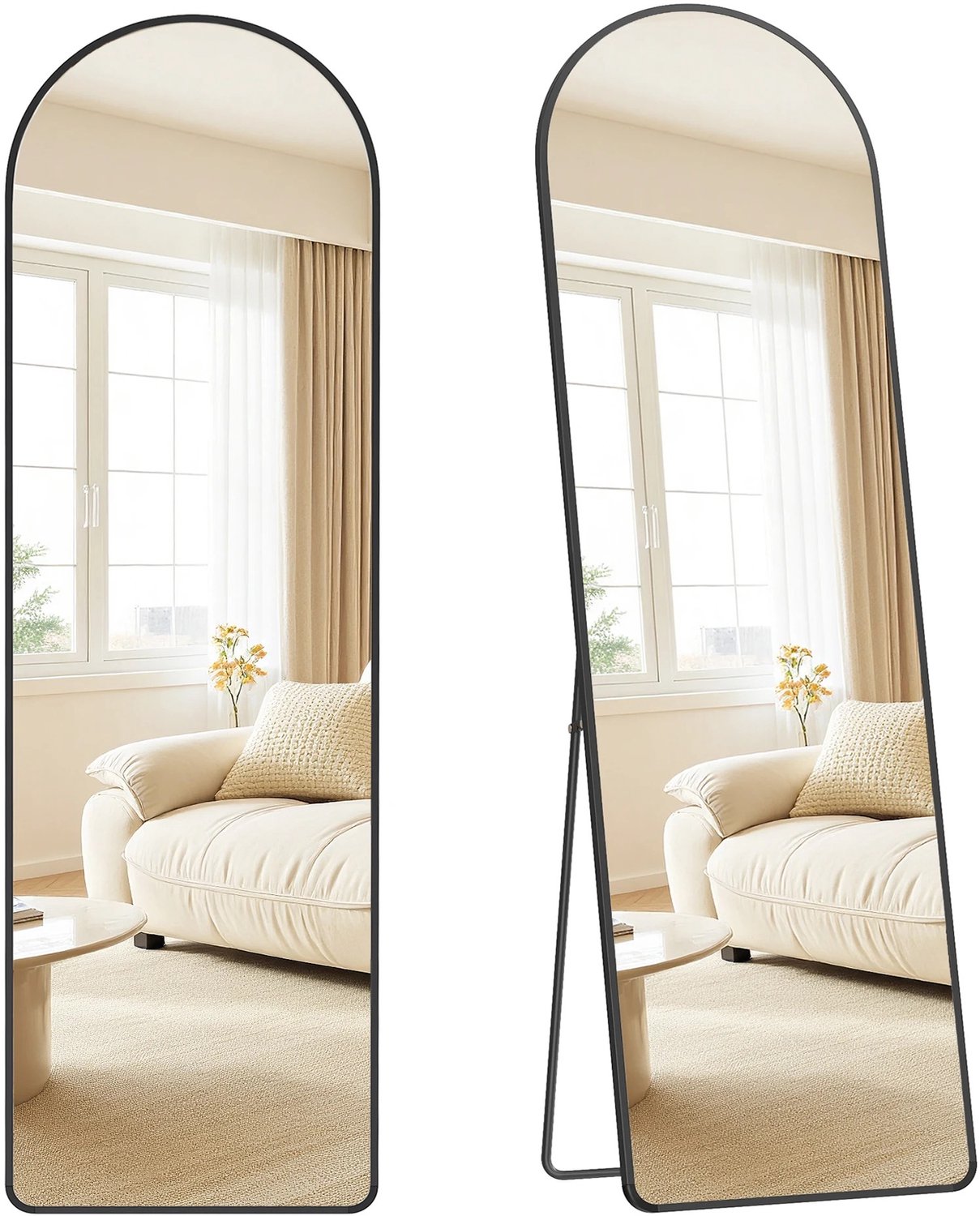 Lamor Spiegel - Staande Spiegels - Boogspiegel - Passpiegel - 160 x 50 cm - Staand - Zwart - Interieur - Slaapkamer - Woonkamer