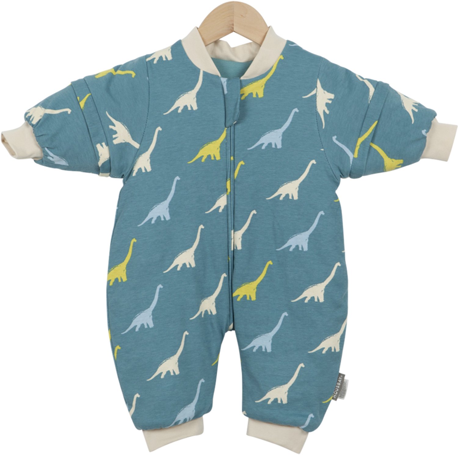 Babyslaapzak - Kinderslaapzak - Babyslaappakje - Dinosaurus - Katoen en Polyester - Afneembare Mouwen - Winterwarm - 3-Wegs Rits - Maat 0-6 Maanden (S, 58 cm) - Voor Slapen in de Winter