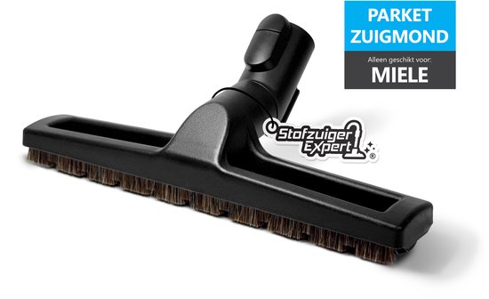 Zwarte parketzuigmond, exclusief voor Miele-stofzuigers, met borstelrand van natuurhaar.