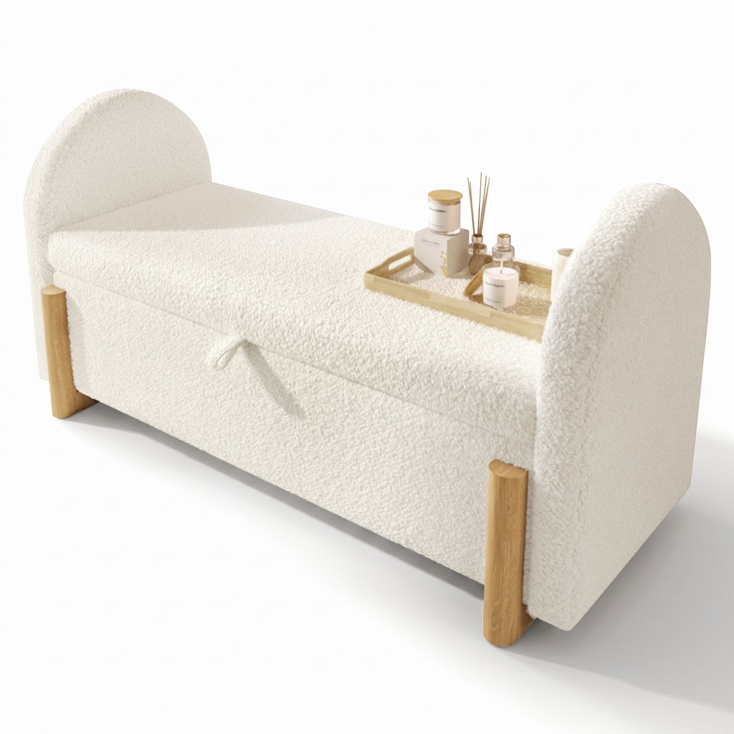 MUVANO Opbergbank met hydraulische klep - Bouclé zitbank - Soft-close opbergruimte - 106 x 47 x 61 cm - voor slaapkamer en hal - wit