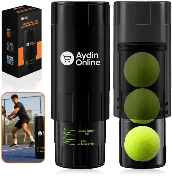 Aydin Online® Padelbal Drukregelaar met 3 Padelballen – Tennisbalbespaarder – Luchtdichte Drukbehouder – Lekvrije Padel Ball Saver – Drukhouder voor Padel- en Tennisballen – Zwart Aydin Online® Padelbal Drukregelaar met 3 Padelballen – Tennisbalbespaarder – Luchtdichte Drukbehouder – Lekvrije Padel Ball Saver – Drukhouder voor Padel- en Tennisballen – Zwart