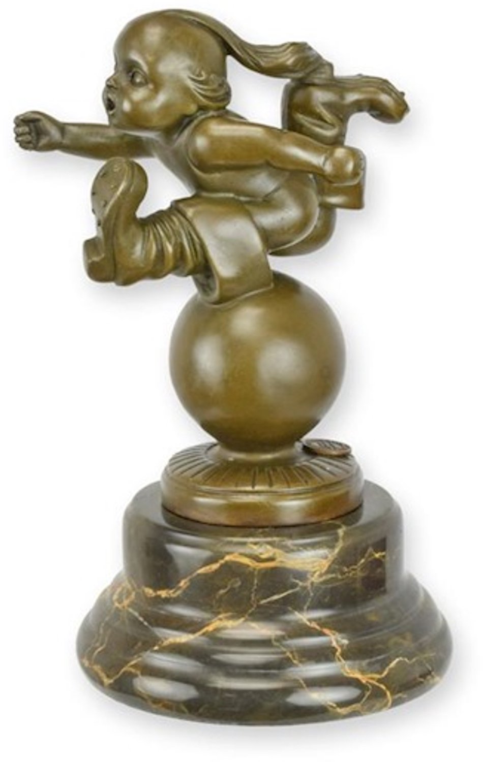 Moritz Bronzen Sculptuur Tom Thumb – Art Deco Beeld op Marmeren Voet – Bronzen Decoratiefiguur – 19,9 cm – 1,96 kg