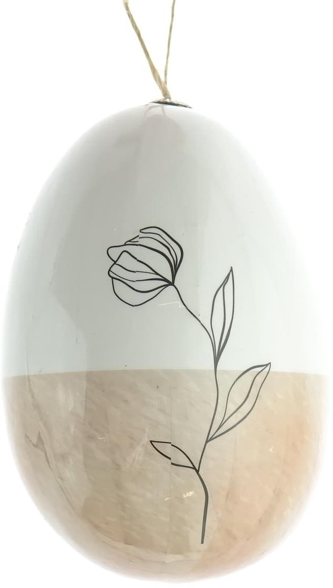 Kaemingk paasdecoratie ei-hanger creme en wit bloemmotief 13 cm
