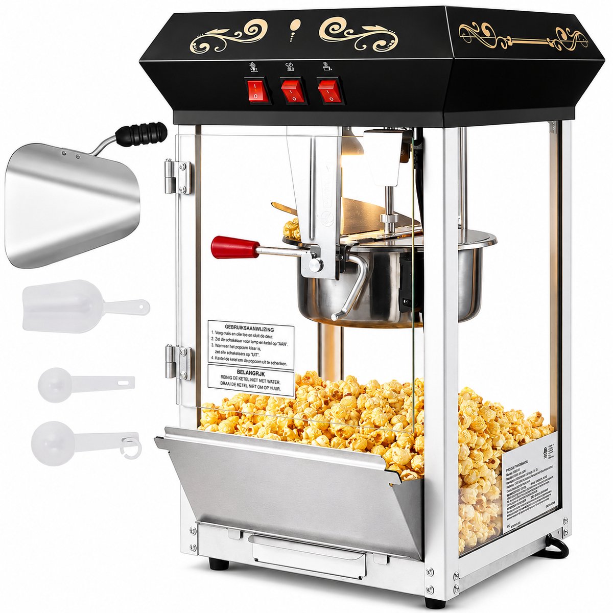 DPLUNIQ Popcorn machine - Buffetkast - Professioneel - Grote productie - 48 Kopjes - Incl. Accessoires - Multifunctioneel - RVS
