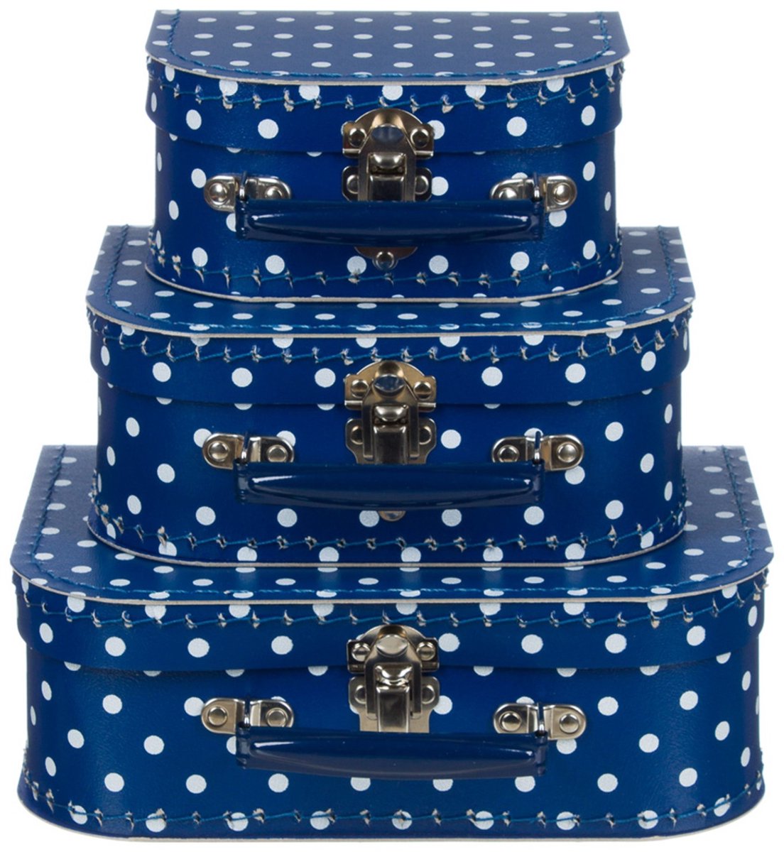 Kofferset - 3delig - 16-20-25 cm - Blauw met witte polkadot - Decoratie - Kartonnen koffer - Logeerkoffer - Speelkoffer - Poppenkoffer- Opbergen - Cadeau