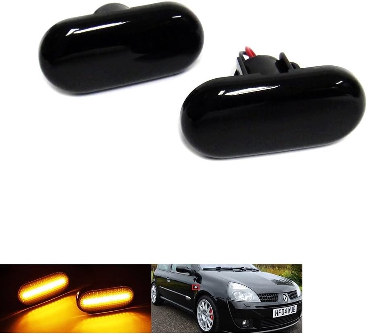 2x Zwarte LED zijindicator lampen voor Clio I II, Espace III, Kangoo I II, Megane I, Master II, Trafic II en Twingo - Herhalingslampen en knipperlichten