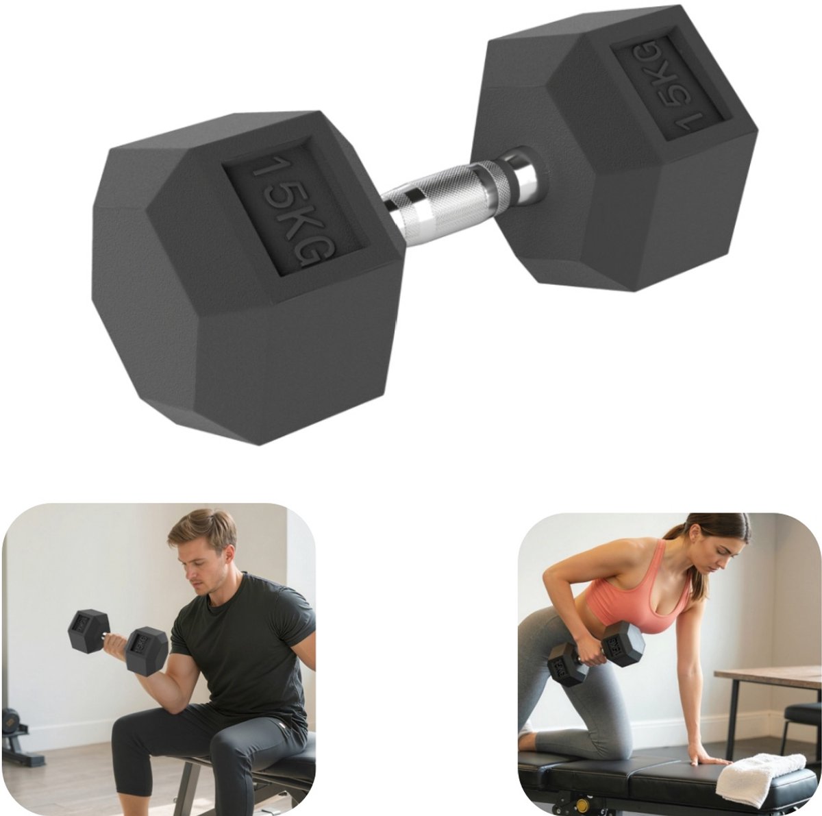 Halter - fitnesshalters - halters voor thuisgebruik - hexagonale halters - gemakkelijk vast te houden - antislip - draagbaar - ruimtebesparend - fitnessaccessoires - geschikt voor thuis, sportschool, woonkamer (zwart, 15,5*33,6 cm)