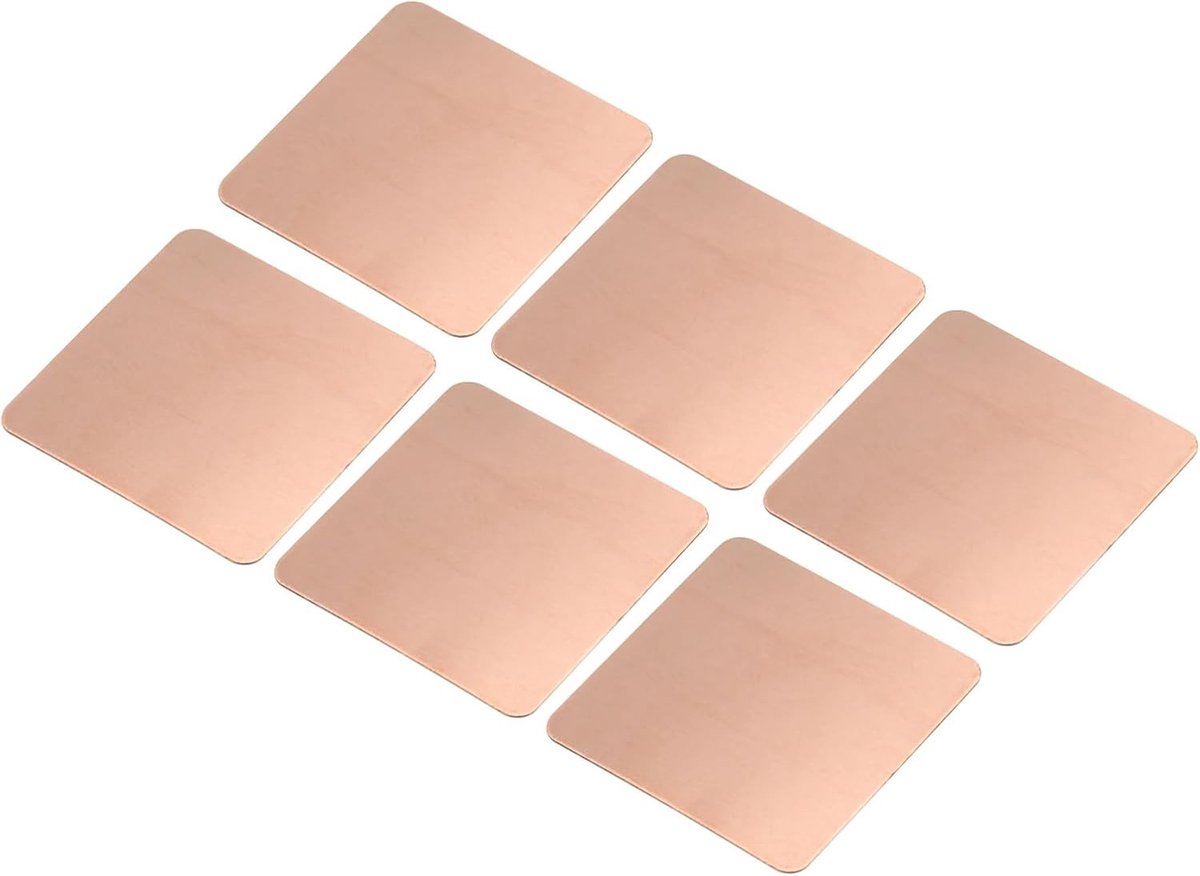 6 Stuks Koper Pad Wasmachine, 20mm x 20mm x 0.3mm, Warmtegeleiding voor Elektronische Chip Koeling en Verbeterde Prestaties