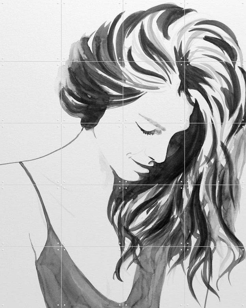 IXXI For a while she looks aways, Natalie Bruns - 80 x 100 cm - Gratis ophangtool - Grote wanddecoratie en posters - Line art, Illustraties
