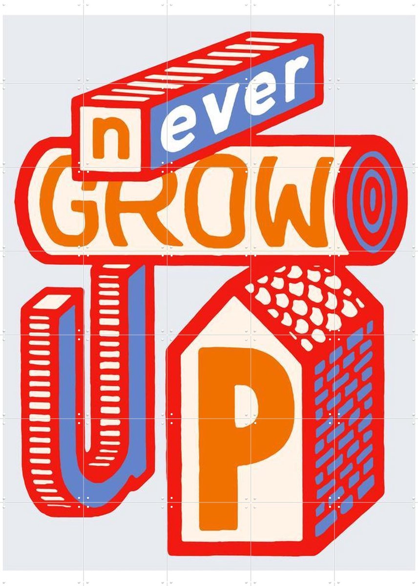 IXXI Never Grow Up, Studio Boot - 100 x 140 cm - Gratis ophangtool - Grote wanddecoratie en posters - Speels, Grafisch Ontwerp, Kleurrijk, Typografie