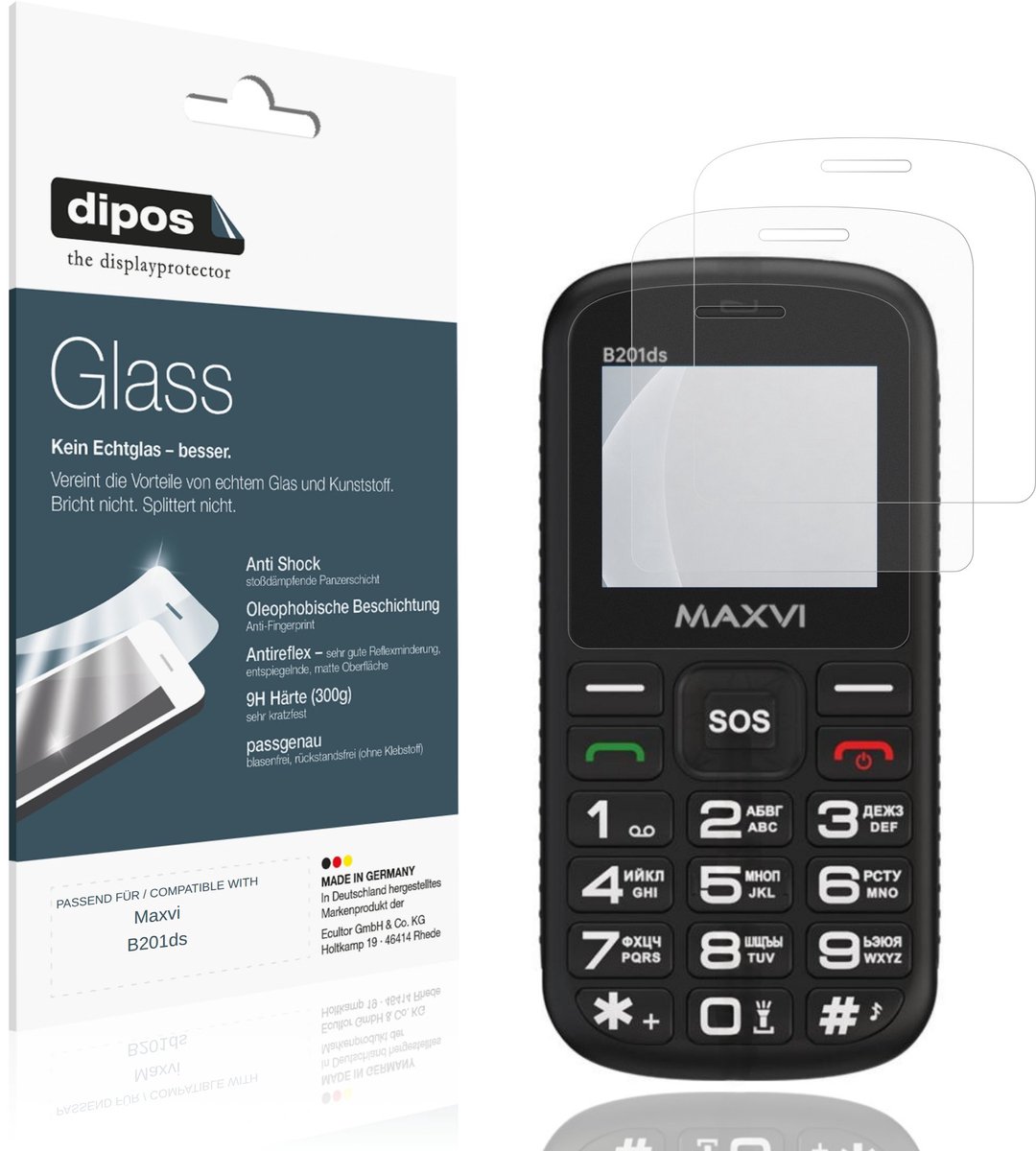 dipos – 2x Matte Pantserfolie geschikt voor Maxvi B201ds | 9H Screenprotector