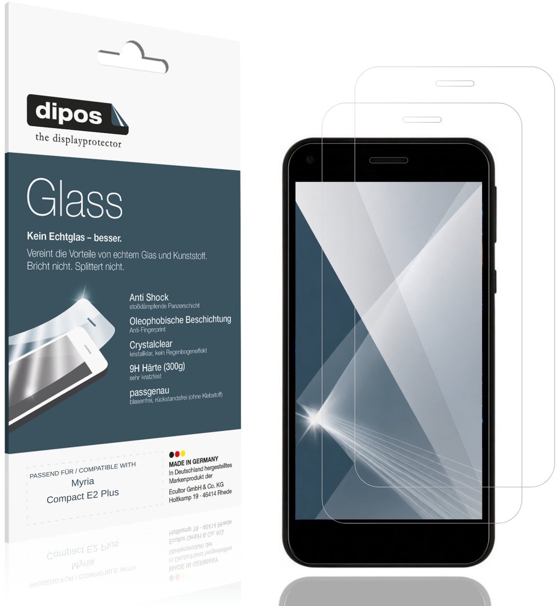 dipos – 2x Pantserfolie geschikt voor Myria Compact E2 Plus | 9H Screenprotector