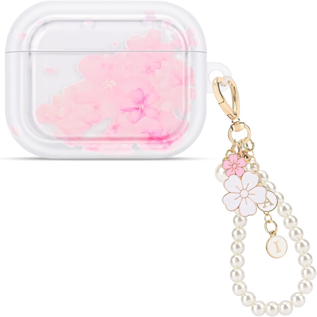 Beschermhoes compatibel met AirPods Pro 3 met sleutelhanger, TPU beschermhoes met roze Sakura Mooi patroon voor dames - ShopVlot