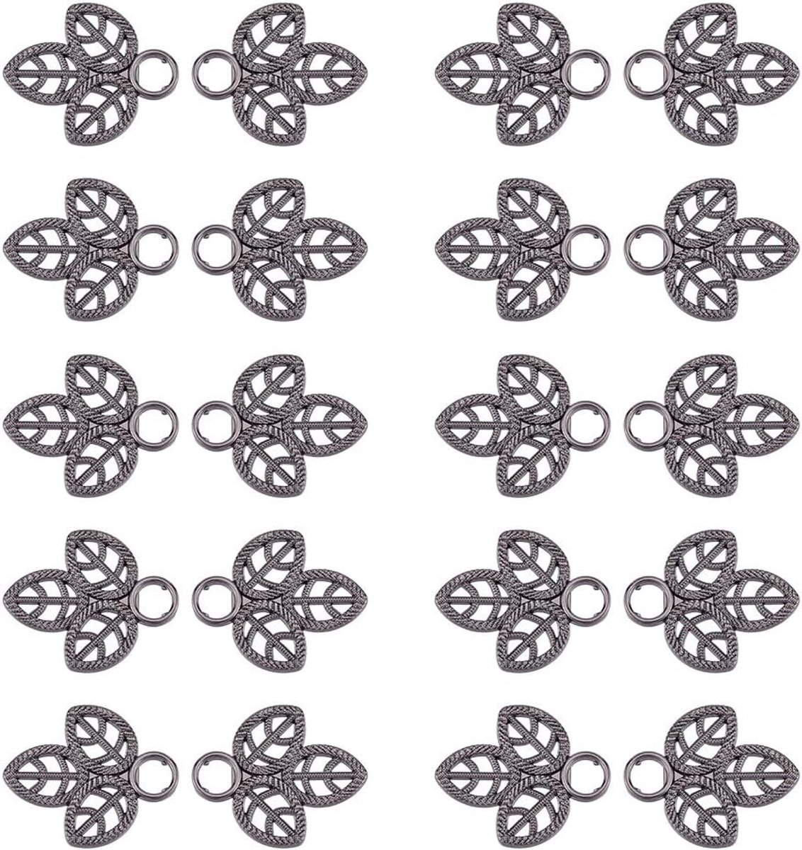 20 Stuks Legering Korsetogen Gunmetal - Bladvormige Veters Metalen Ogen voor Kostuums, Dirndl en Kledingaccessoires