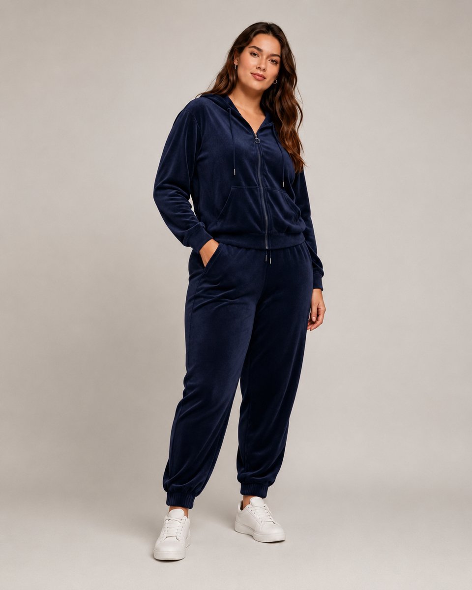 Dames Velours Huispak/Vrijetijdspak -V100- L/XL (40-42) DONKERBLAUW