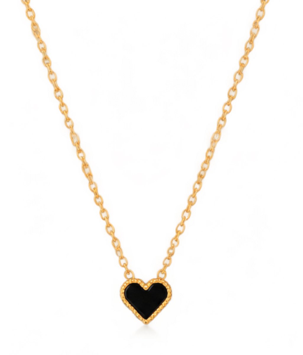 ketting met zwarte hartje - verguld - Stijlvolle ketting - Goudkleurig - Roestvrijstalen -Cadeau Voor Vrouwen- cadeau -Valentijn - Liefde - Verrassing