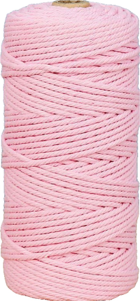 Macramétouw 3 mm x 100 m, natuurlijk katoenen draad voor wanddecoratie, plantenhangers, boho-decoratie,lichtroze