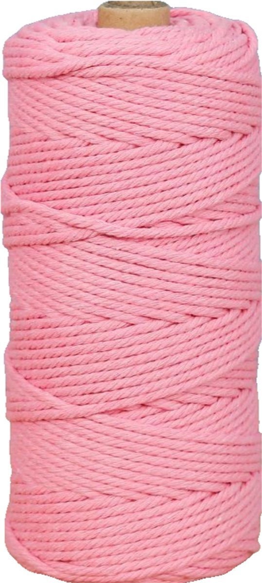 Macramétouw 3 mm x 100 m, natuurlijk katoenen draad voor wanddecoratie, plantenhangers, boho-decoratie,Dieproze