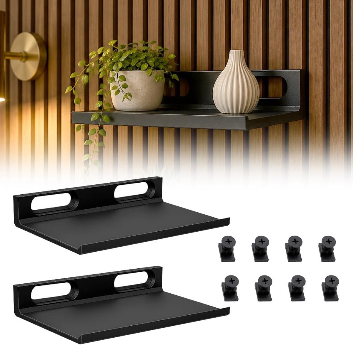 Akoestische panelen plank, eenvoudig te monteren zonder boren, 15 cm, ideaal voor planten, foto's en geurkaarsen, set van 2 stuks