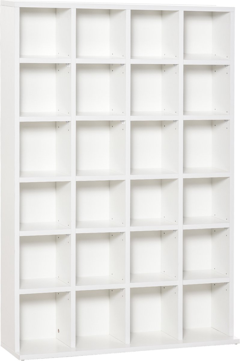 CD-boekenkast 24 verstelbare planken - Verstelbare hoogte - Geschikt voor CD's en boeken - Stevige houten constructie - Witte afwerking - 130.5x89x20 cm