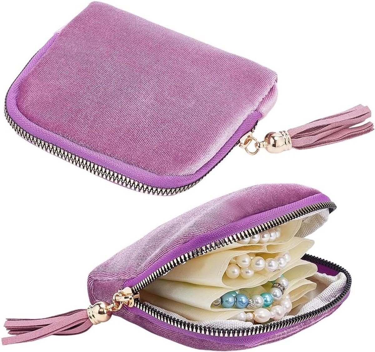 Kleine Reistasje voor Sieraden met Rits - Fluwelen Organizer voor Armbanden, Kettingen en Oorbellen - Ideaal voor Vrouwen en Reizen