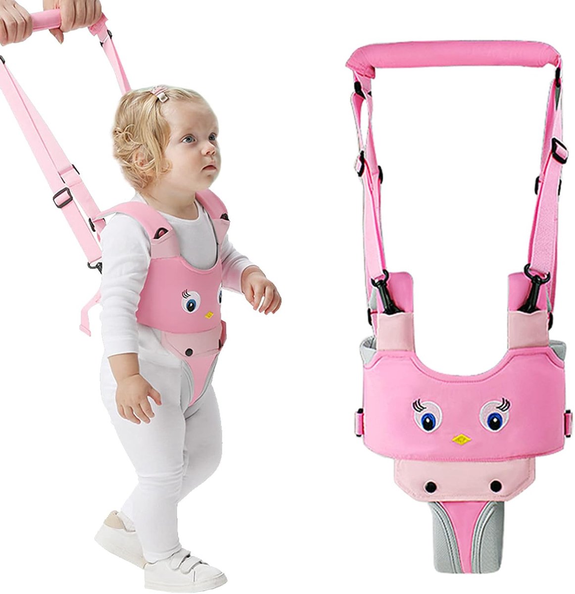 anti-verlies baby loopharnas, roze vogelprint steunharnas voor peuters, antiverlies verstelbaar leert-loop harnas voor thuis en buiten, multifunctioneel kinder veiligheidsharnas voor wandelingen