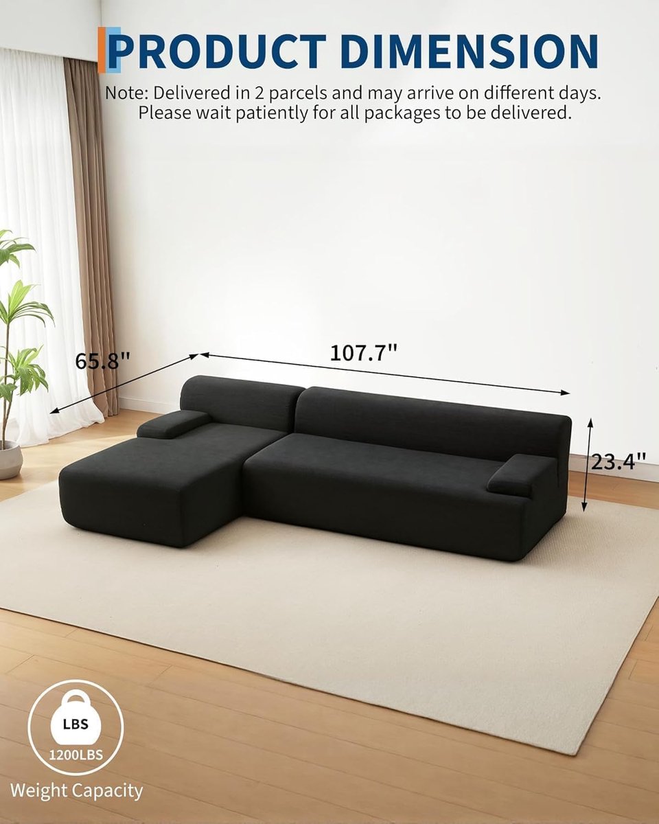 Triumpunpre Modulaire L-vormige hoekbank in wolkstijl, 270 cm, Geen frame, traagschuim, chaise longue links, corduroy bekleding voor woonkamer/appartement, zwart Grijs