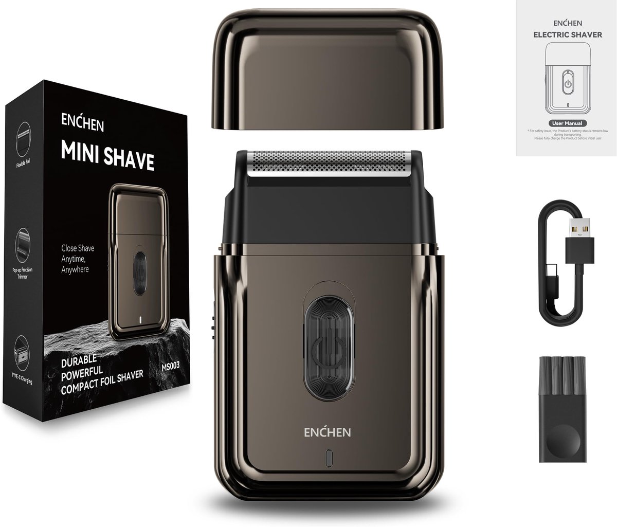 ENCHEN Elektrisch scheerapparaat voor mannen - oplaadbaar scheerapparaat, Type-C opladen, 600 mAh batterij, draadloos - ShopVlot