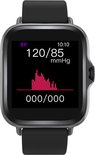Zwarte smartwatch met bloeddruk (BP) meting van 120/85 mmHg.