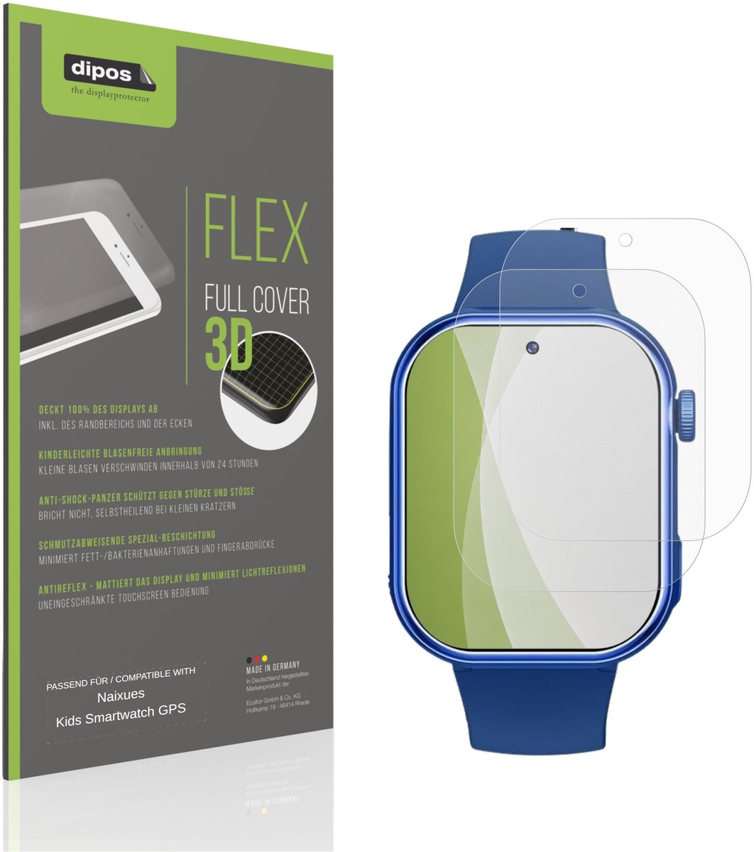 dipos FLEX – 2x Matte Screenprotector geschikt voor Naixues Kids Smartwatch GPS | Volledige Schermbescherming | Case-Friendly