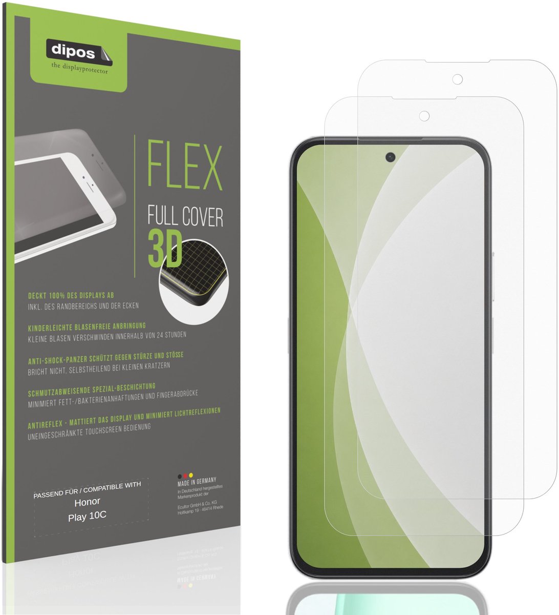 dipos FLEX – 2x Matte Screenprotector geschikt voor Honor Play 10C | Volledige Schermbescherming | Case-Friendly