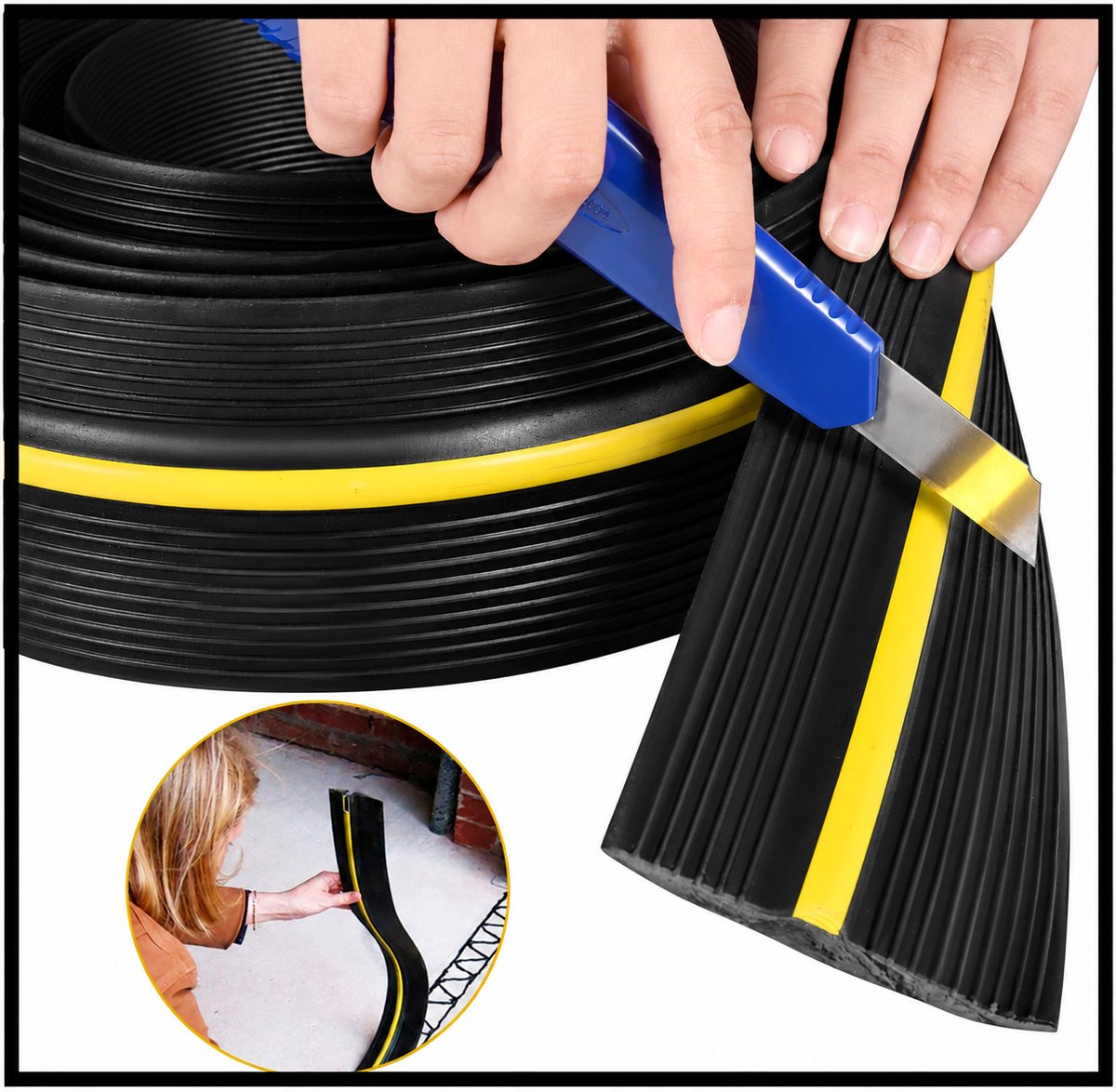 NAVOBIZ 3m garagedeur Afdichtstrip - Afdichtingsrubber - Tochtstrip - Op maat te snijden - Slijtvast en flexibel - Antislip - Geel