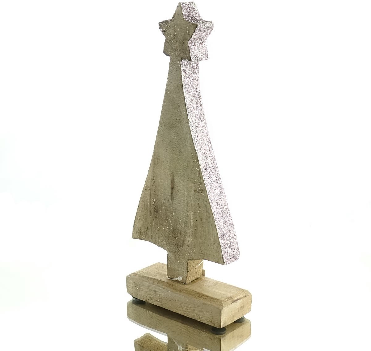 Gasper Kerstboom naturel met ster en roze glitter 30 cm hout