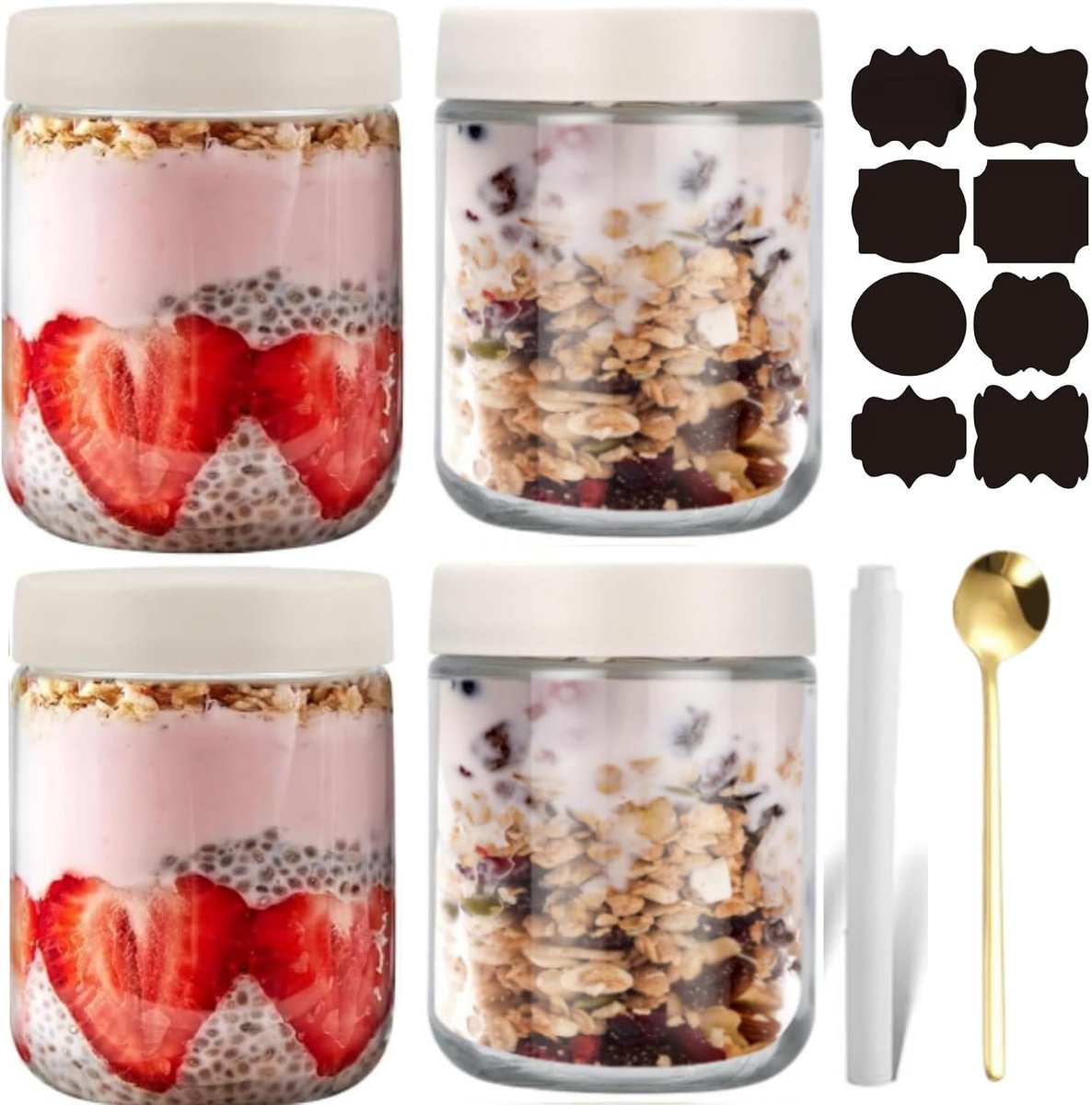 Voorraadpot - Set van 4 - 500 ml - Glas - Lekvrij - Herbruikbaar - Wit