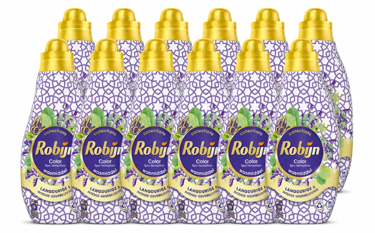 12 x Robijn - Klein & Krachtig Spa Sensation - Vloeibaar Wasmiddel - 19 Wasbeurten - 665 ml - Voordeelverpakking - 12 stuks
